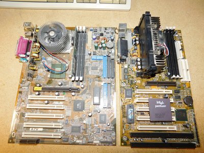 Dumpster find Asus A7V REV 1.02 and Lucky Star 6ABX2V VER 1.2 with unknown CPUs plus a Pentium 90 SX968.jpg