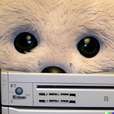DALL·E 2023-03-24 23.06.52 - a photo of a 386 DOS computer that looks like an animal with fur and googly eyes.png