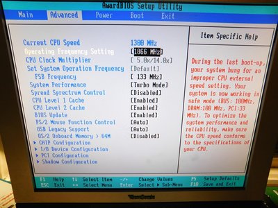 Asus A7V266 running at 13x multiplier and showing the correct speed but thinking it's running at the 14x multiplier.jpg