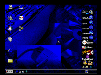 1387-Windows 95 boot complete with gaps after returning from the shutdown menu.png